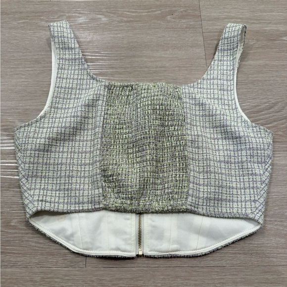 WAYF Zipper-Front Tweed Corset Style Crop Top - Picture 3 of 5